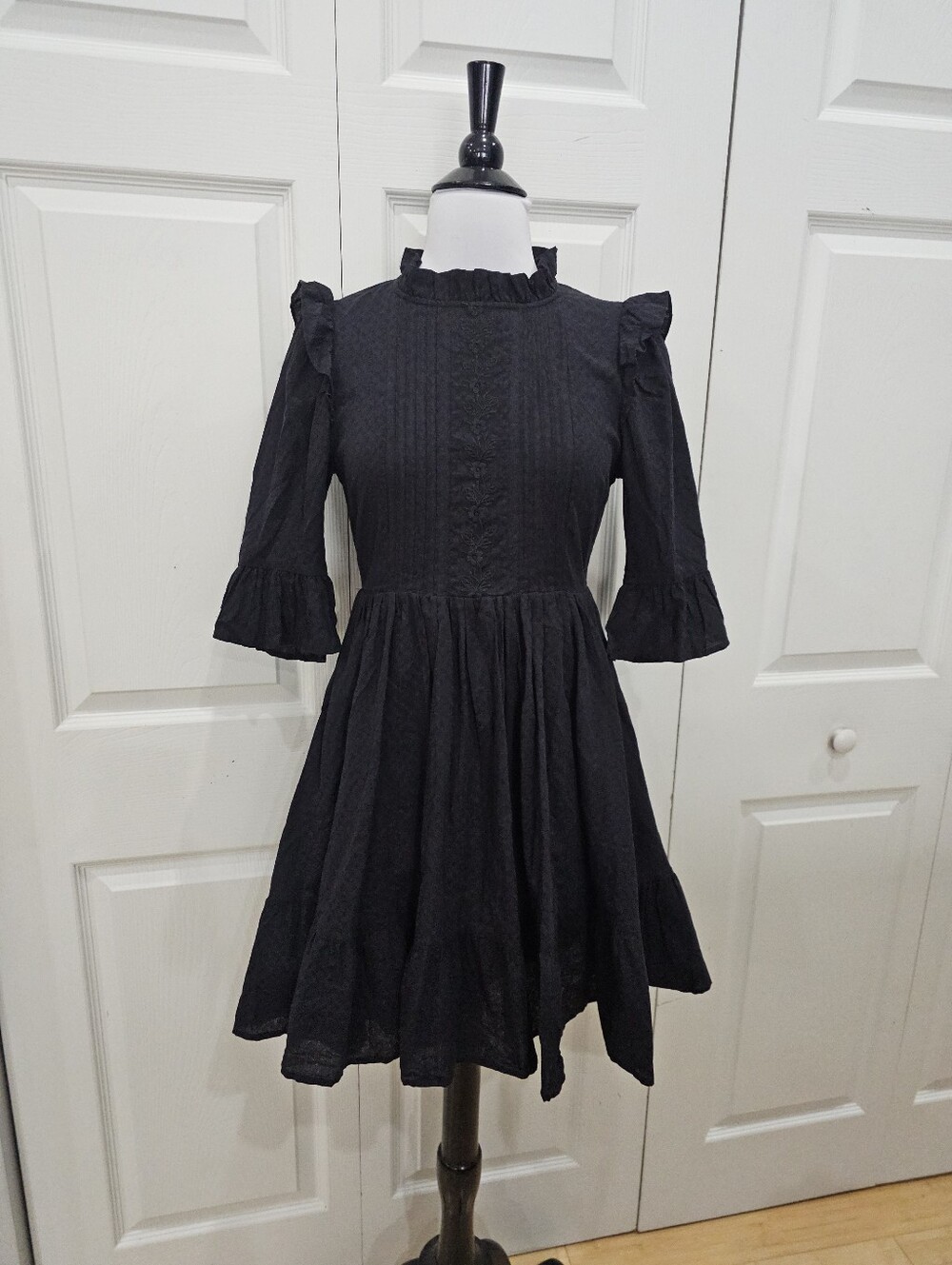 Dolls Kill Goth Dangerfield Black Prairie Frill Cotton Embroidered Dress 6